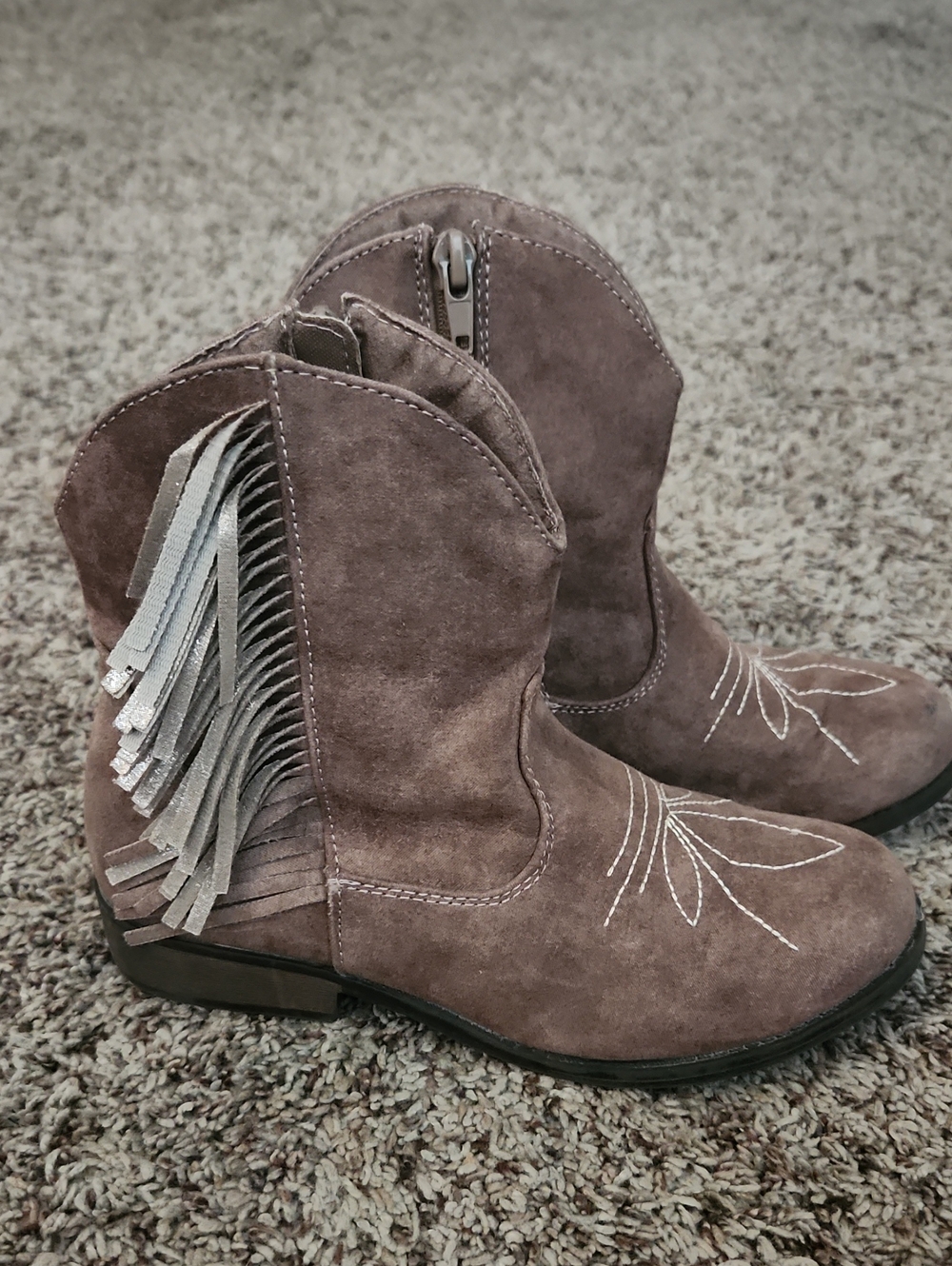Children's Suede Fringe Western Boots - Taupe